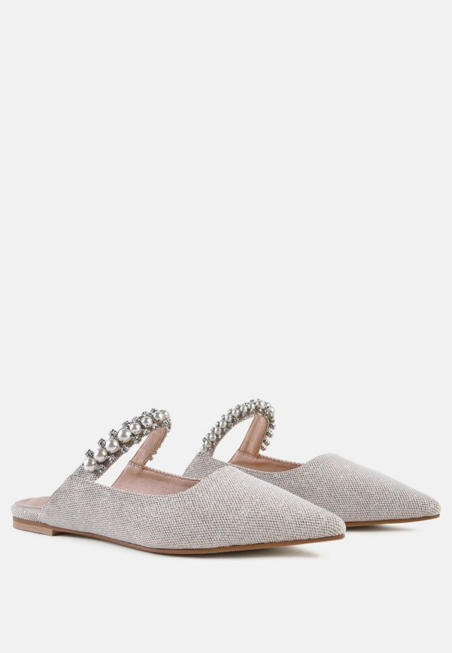 Mules * | Rag & Co Geode Mary Jane Cutout Embellished Mules In Beige