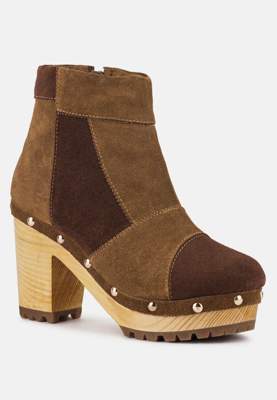 Boots * | Rag & Co Huron Brown Fine Suede Patchwork Ankle Boots Tan/Brown