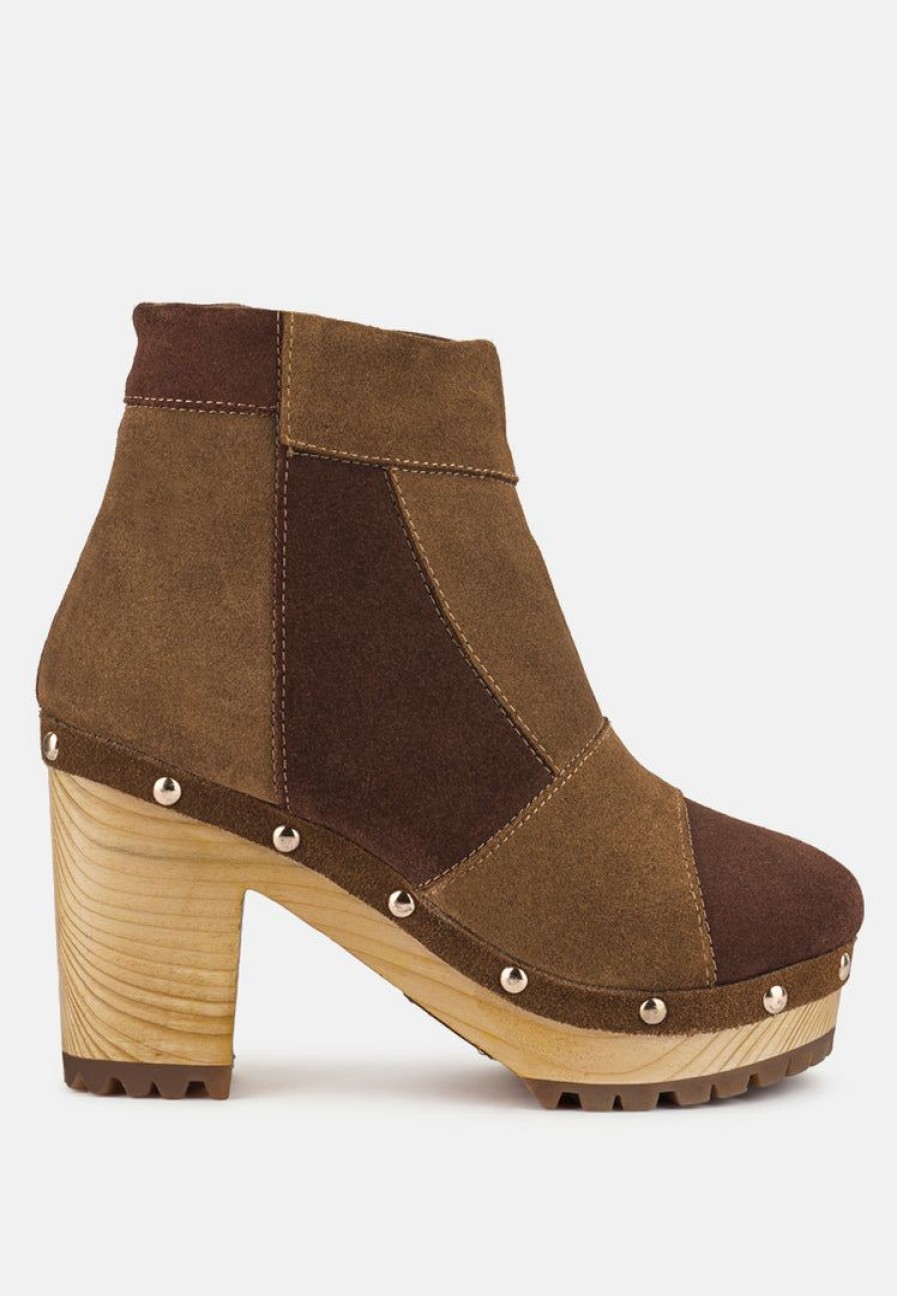 Boots * | Rag & Co Huron Brown Fine Suede Patchwork Ankle Boots Tan/Brown