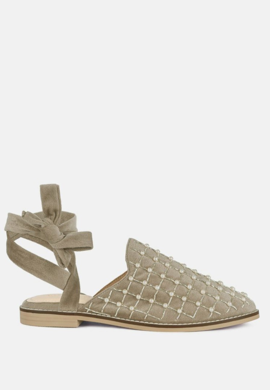 Ss'22 * | Rag & Co Asante Crisscross Beaded Veil Velvet Mules In Flats Taupe