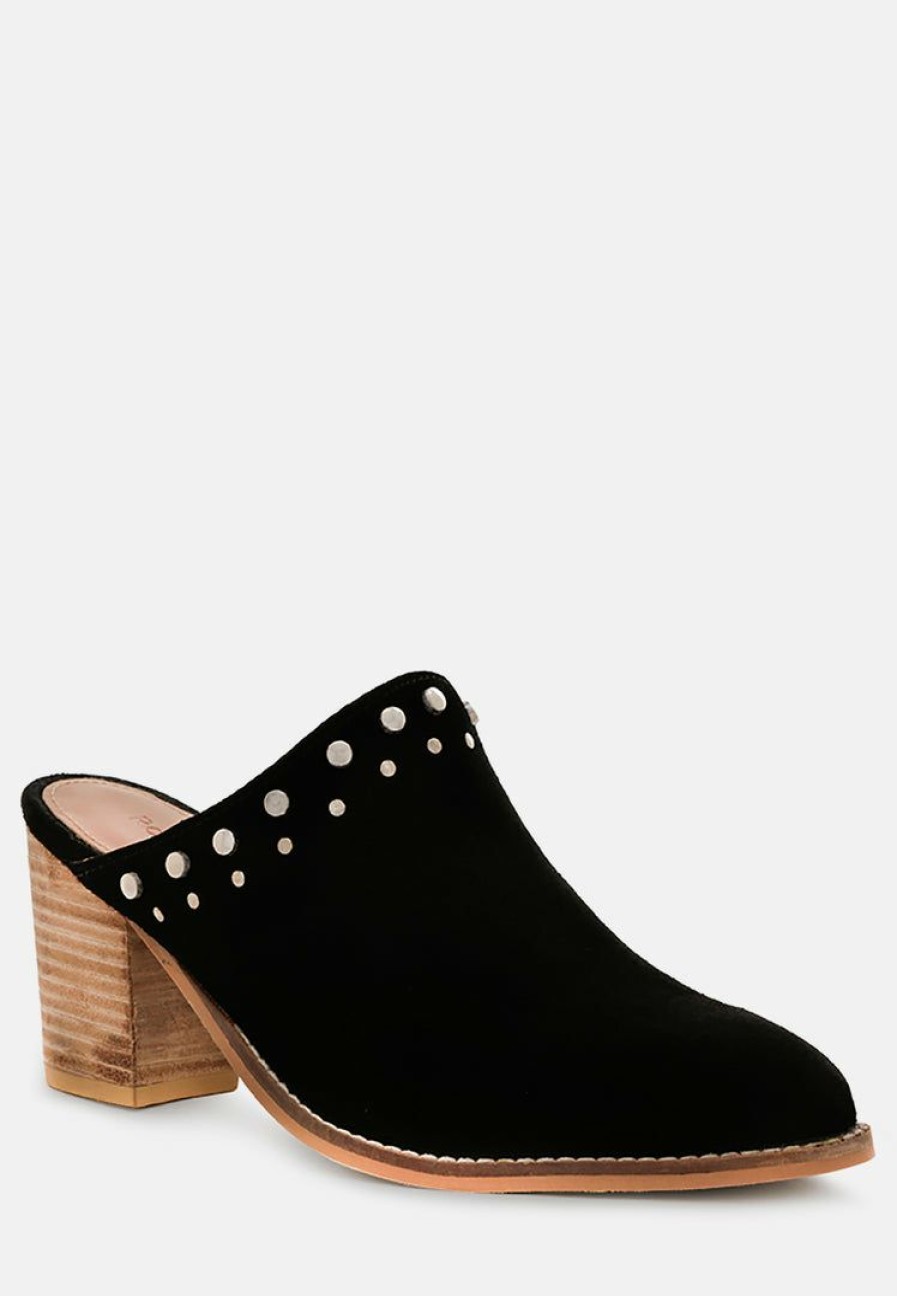 Mules * | Rag & Co Leslie Stacked Heel Mules Black