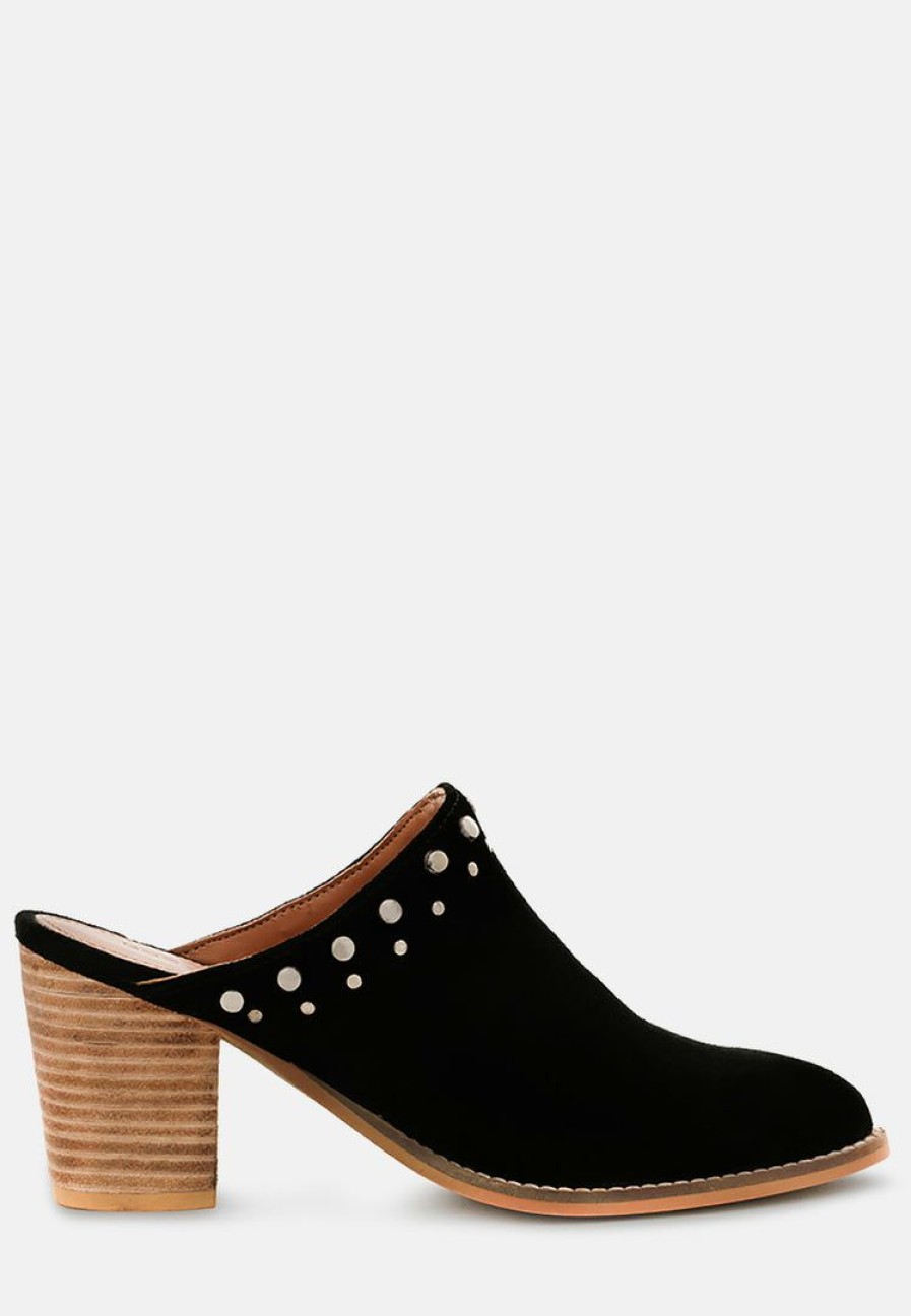 Mules * | Rag & Co Leslie Stacked Heel Mules Black