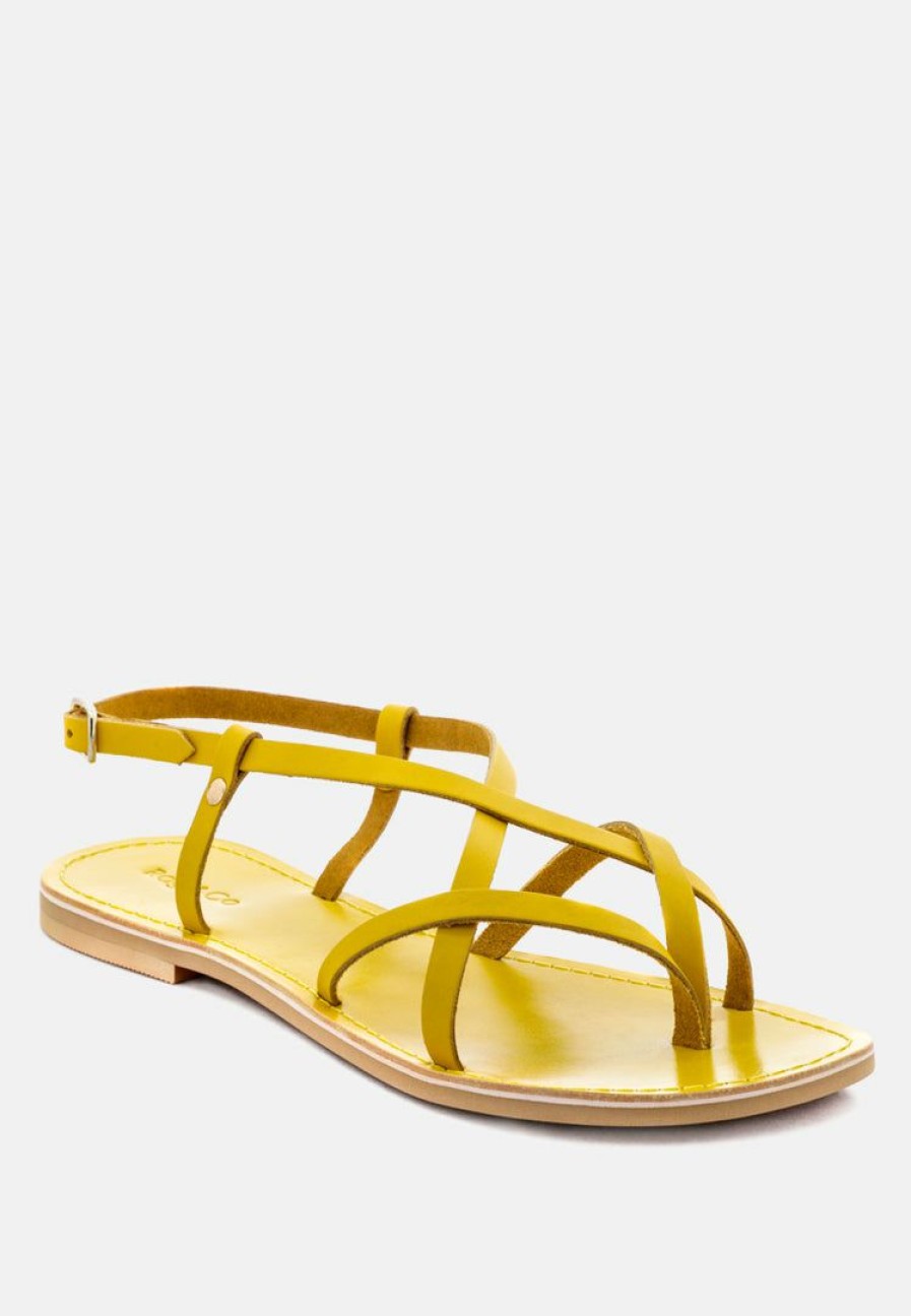 Ss'22 * | Rag & Co Rita Strappy Flat Leather Sandals Flats Yellow