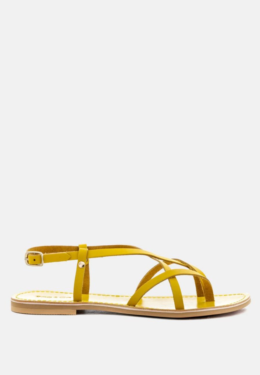 Ss'22 * | Rag & Co Rita Strappy Flat Leather Sandals Flats Yellow