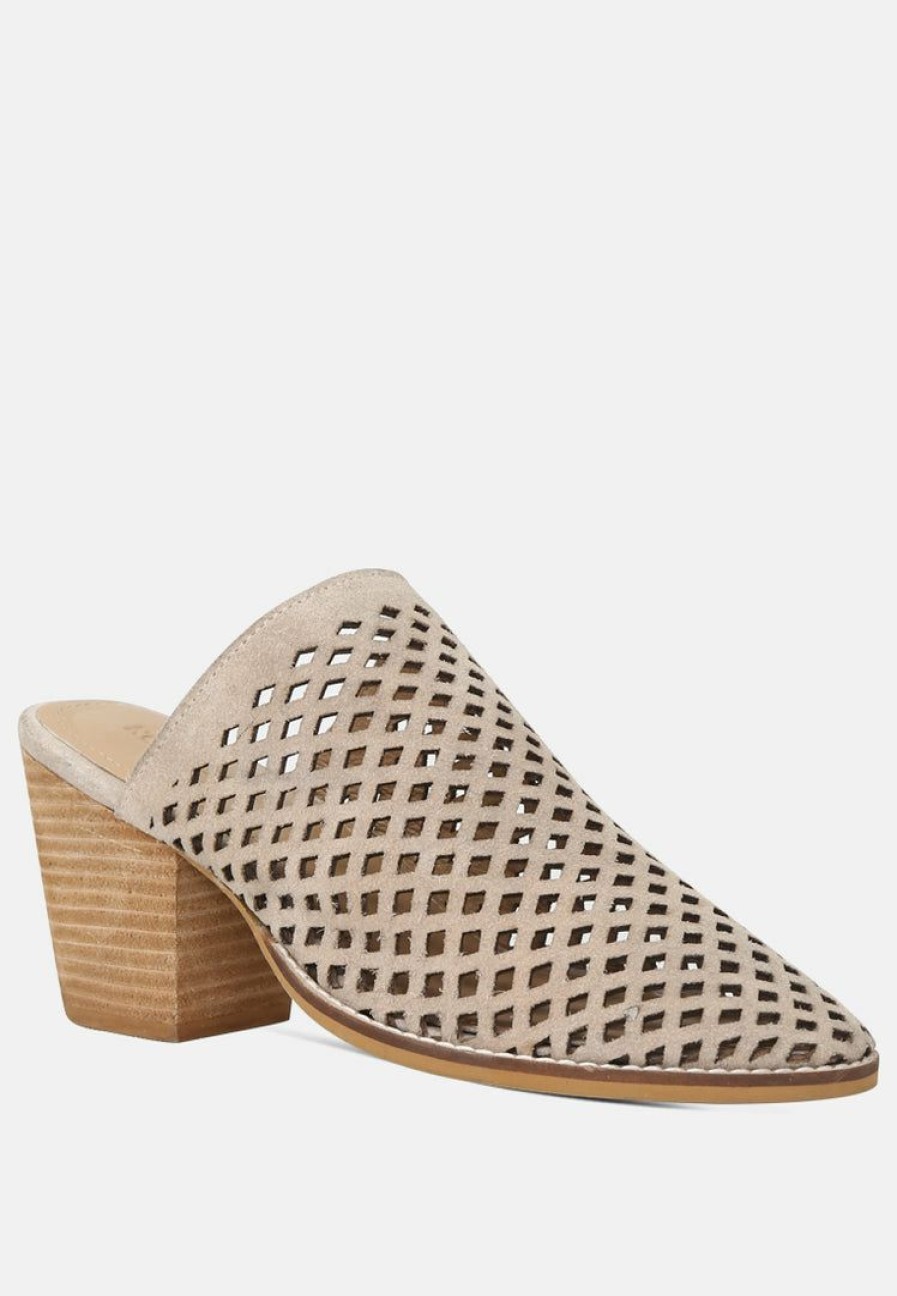 Ss'22 * | Rag & Co Sia Stacked Heel Laser-Cut Mules In Nude