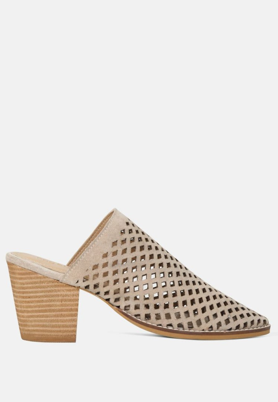 Ss'22 * | Rag & Co Sia Stacked Heel Laser-Cut Mules In Nude