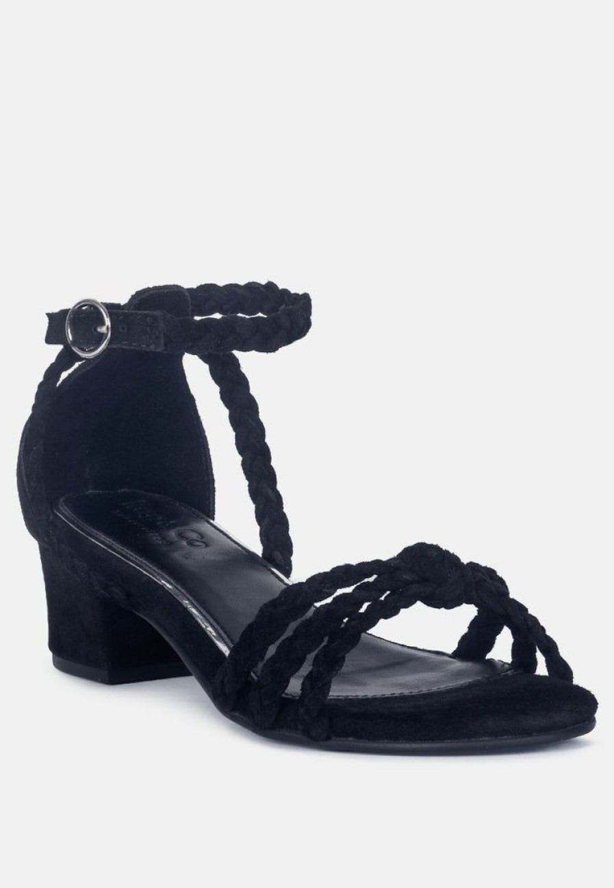 Sandals * | Rag & Co Sandals Nicola Braided Leather Block Heel Sandal Black