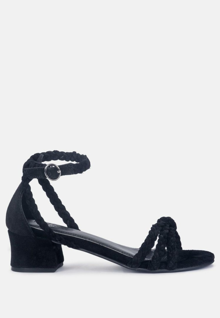 Sandals * | Rag & Co Sandals Nicola Braided Leather Block Heel Sandal Black