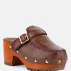 Clogs * | Rag & Co Choctav Dark Handcrafted Leather Clogs Tan