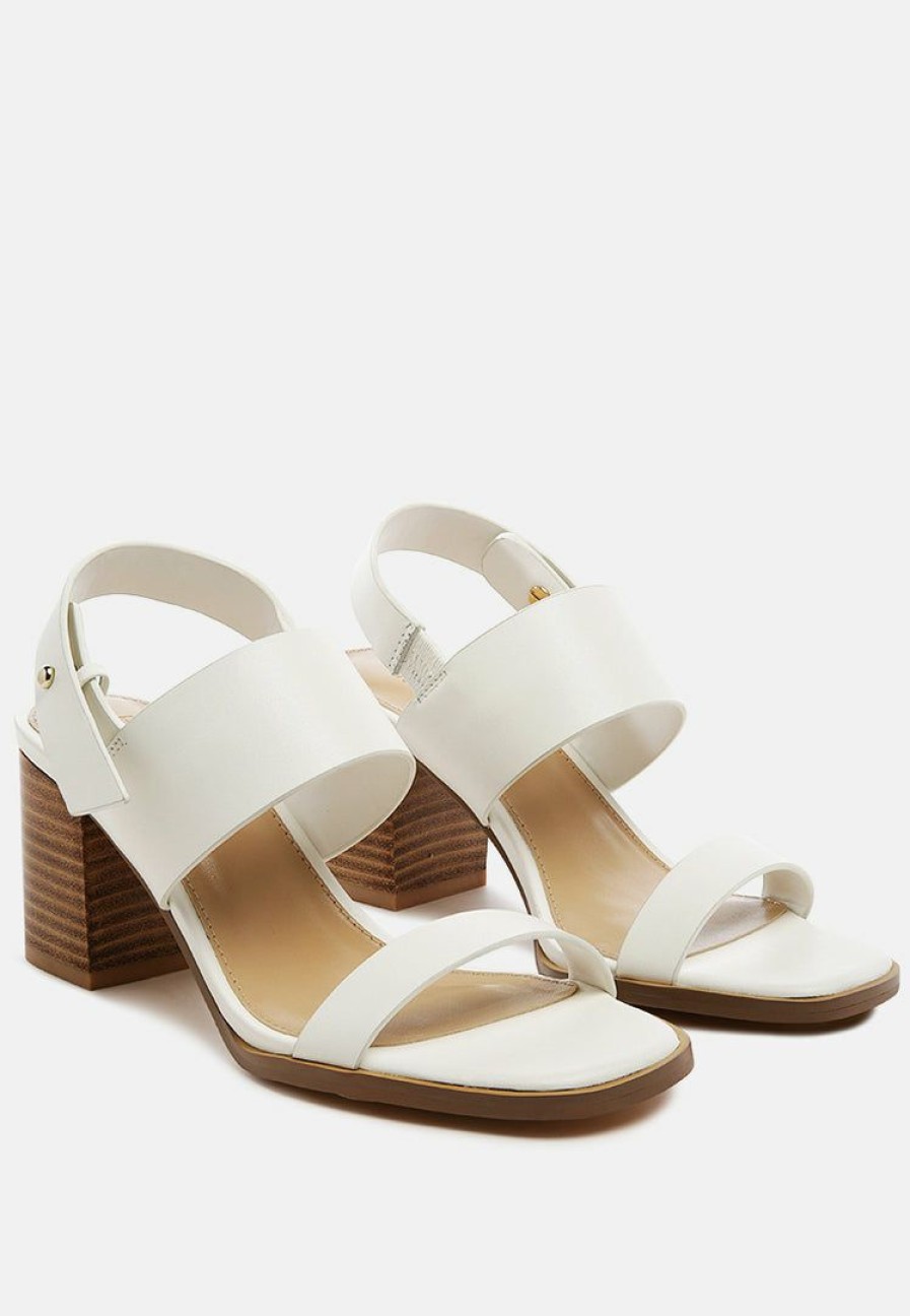 Ss'22 * | Rag & Co Gertude Slingback Block Heel Leather Sandal In White