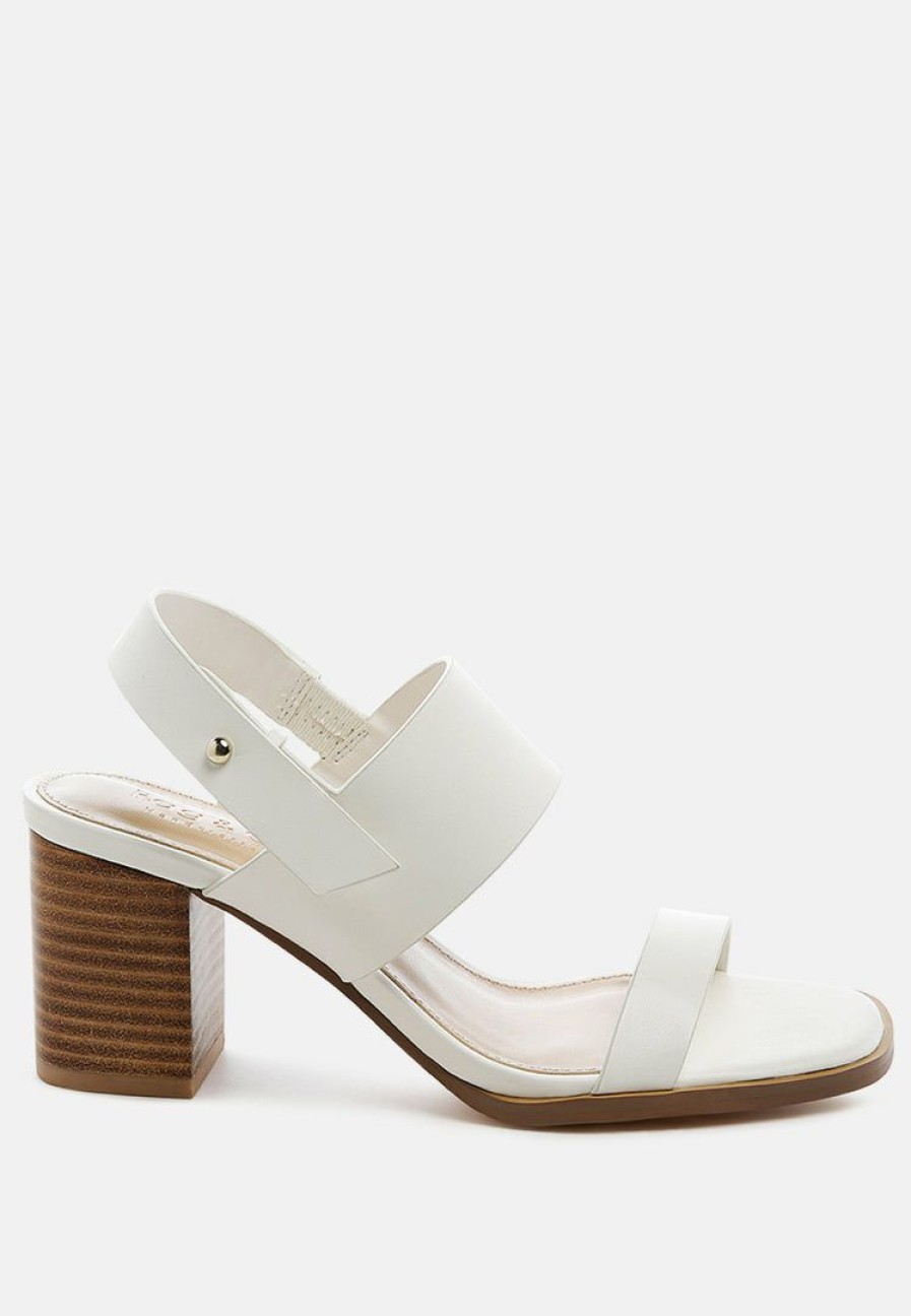 Ss'22 * | Rag & Co Gertude Slingback Block Heel Leather Sandal In White