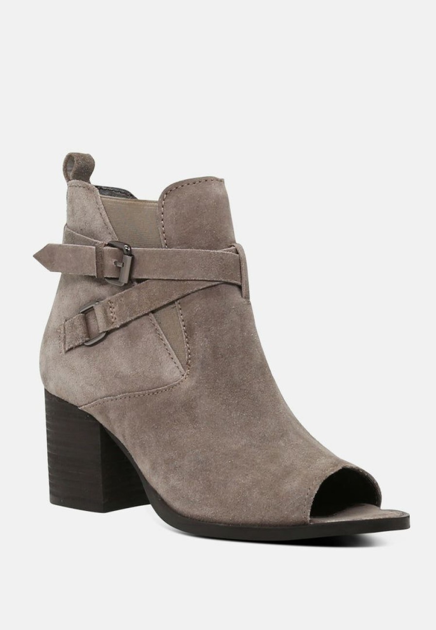 Boots * | Rag & Co Bria Peep Toe Ankle Boots Taupe