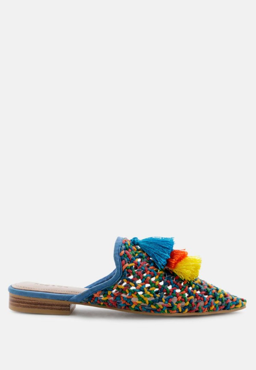 Flats * | Rag & Co Zooey Colorful Woven Flat Mules Flats Multi