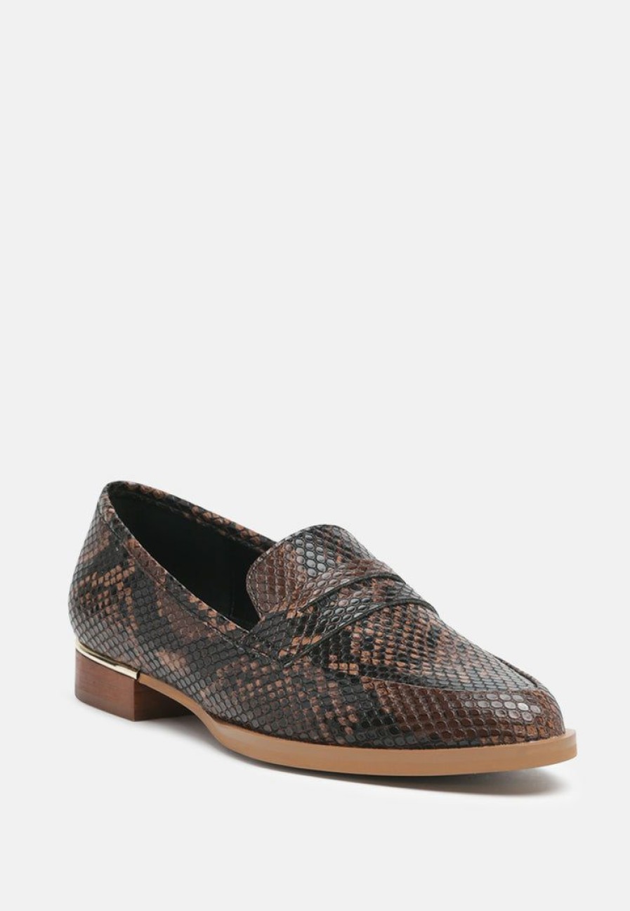 Ss'22 * | Rag & Co Loafers & Ballerinas Nadia Textured Loafers Brown Snake