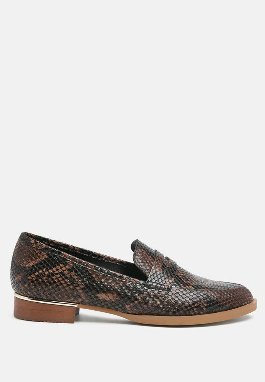 Ss'22 * | Rag & Co Loafers & Ballerinas Nadia Textured Loafers Brown Snake