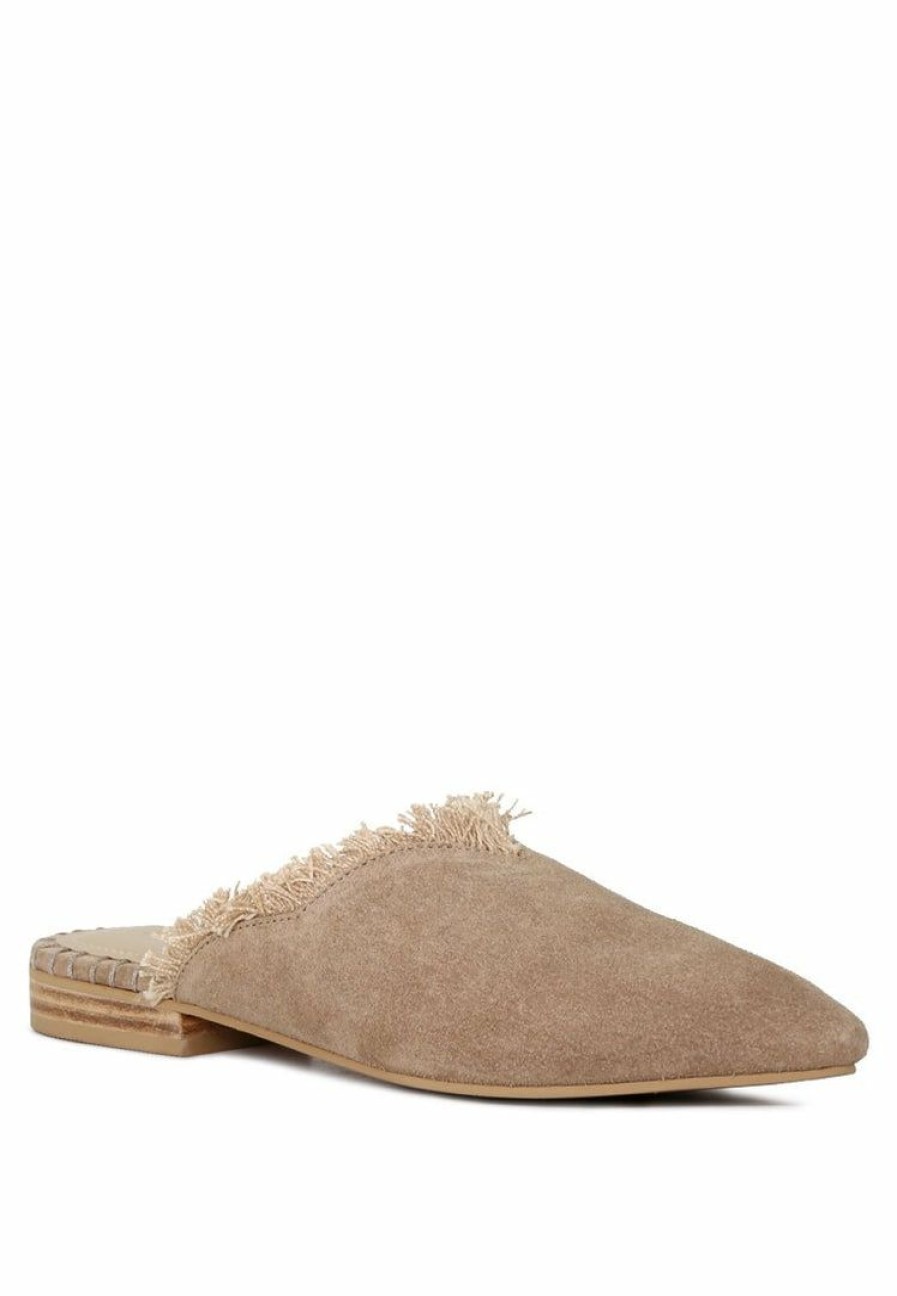 Ss'22 * | Rag & Co Molly Frayed Leather Mules Flats Taupe