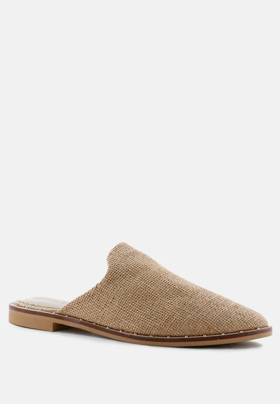 Ss'22 * | Rag & Co Flats Lia Handcrafted Canvas Mules Camel