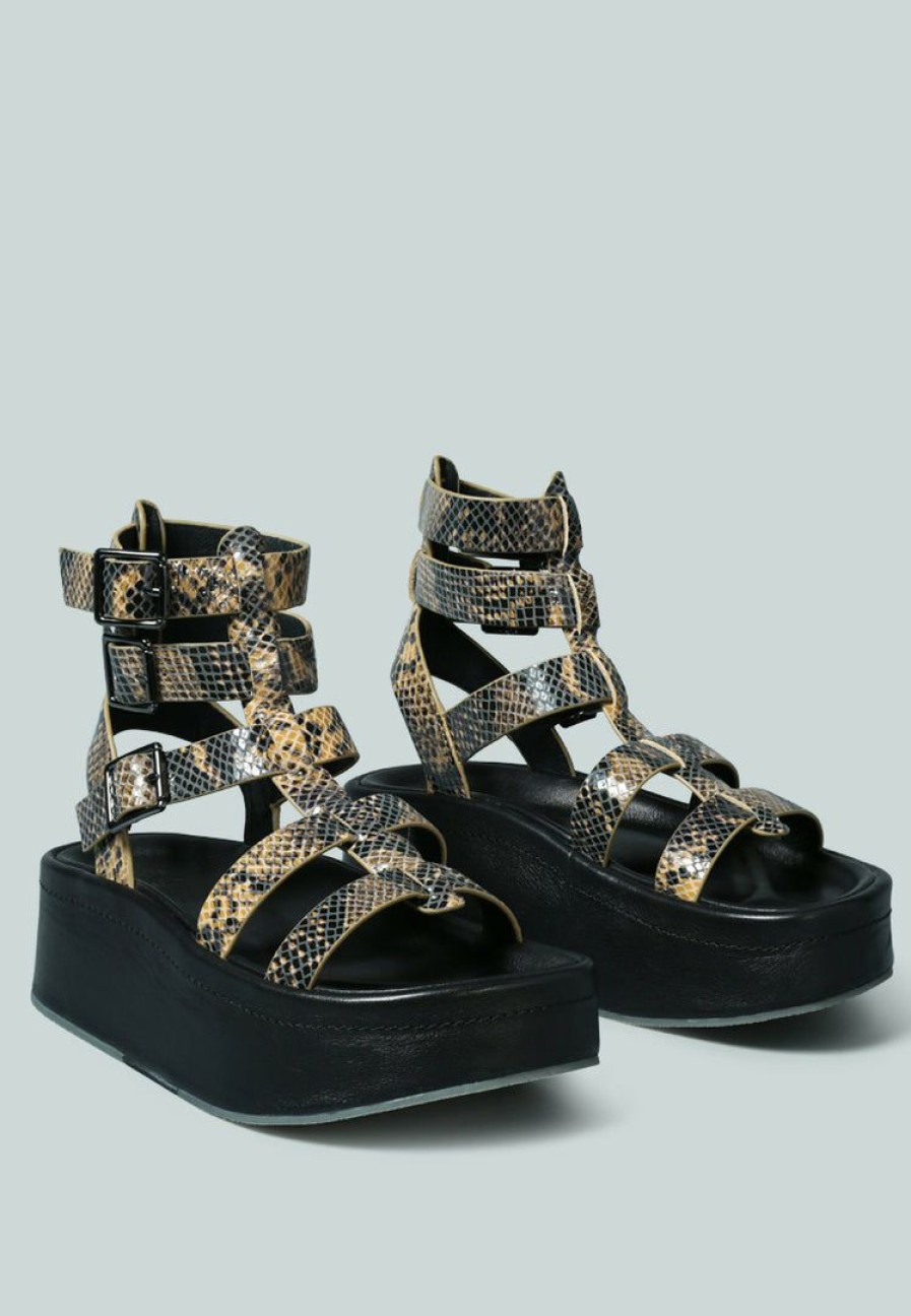 Ss'22 * | Rag & Co X Cruz Gladiator Platform Leather Sandal In Sandals Snake Print