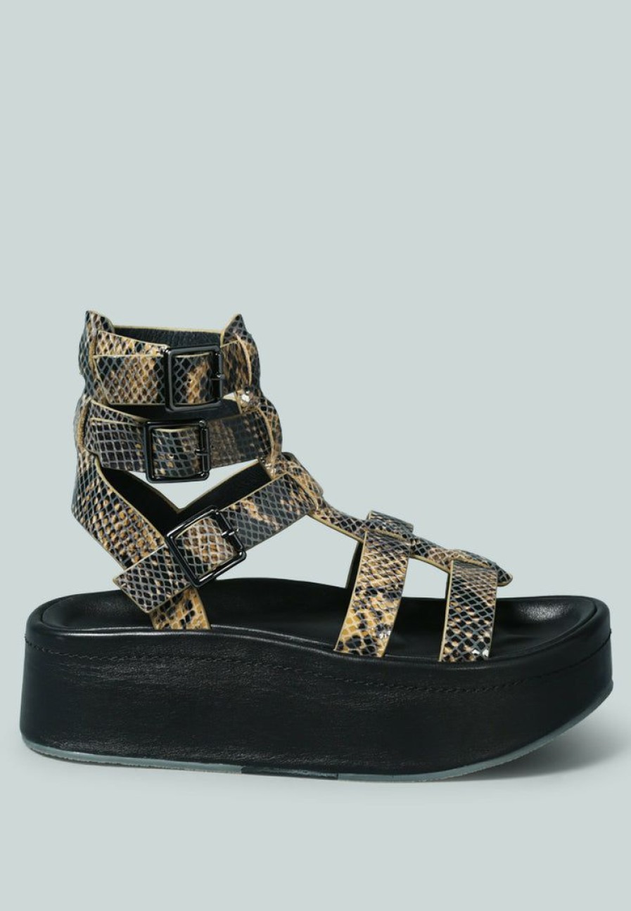 Ss'22 * | Rag & Co X Cruz Gladiator Platform Leather Sandal In Sandals Snake Print