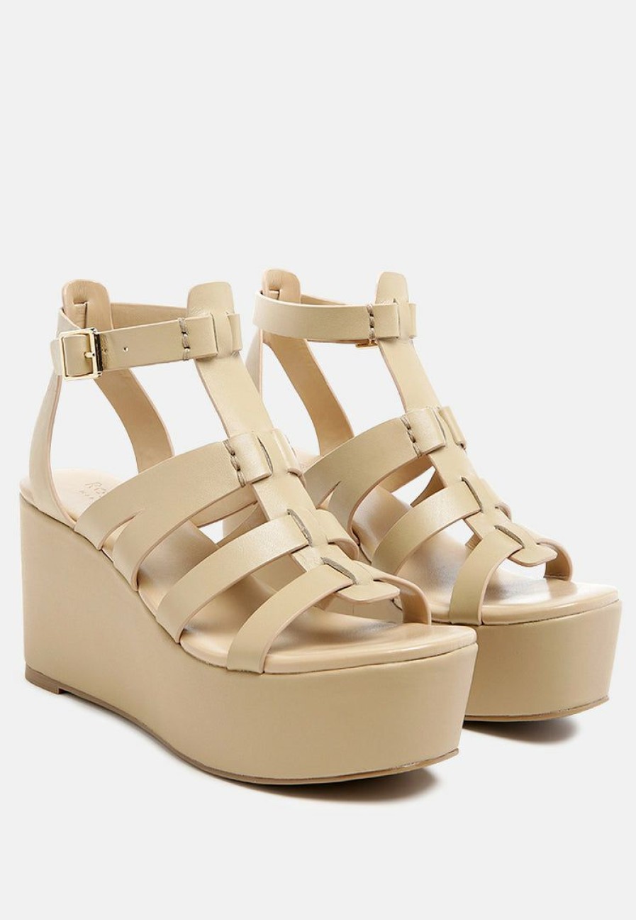 Ss'22 * | Rag & Co Windrush Cage Wedge Leather Sandal In Nude