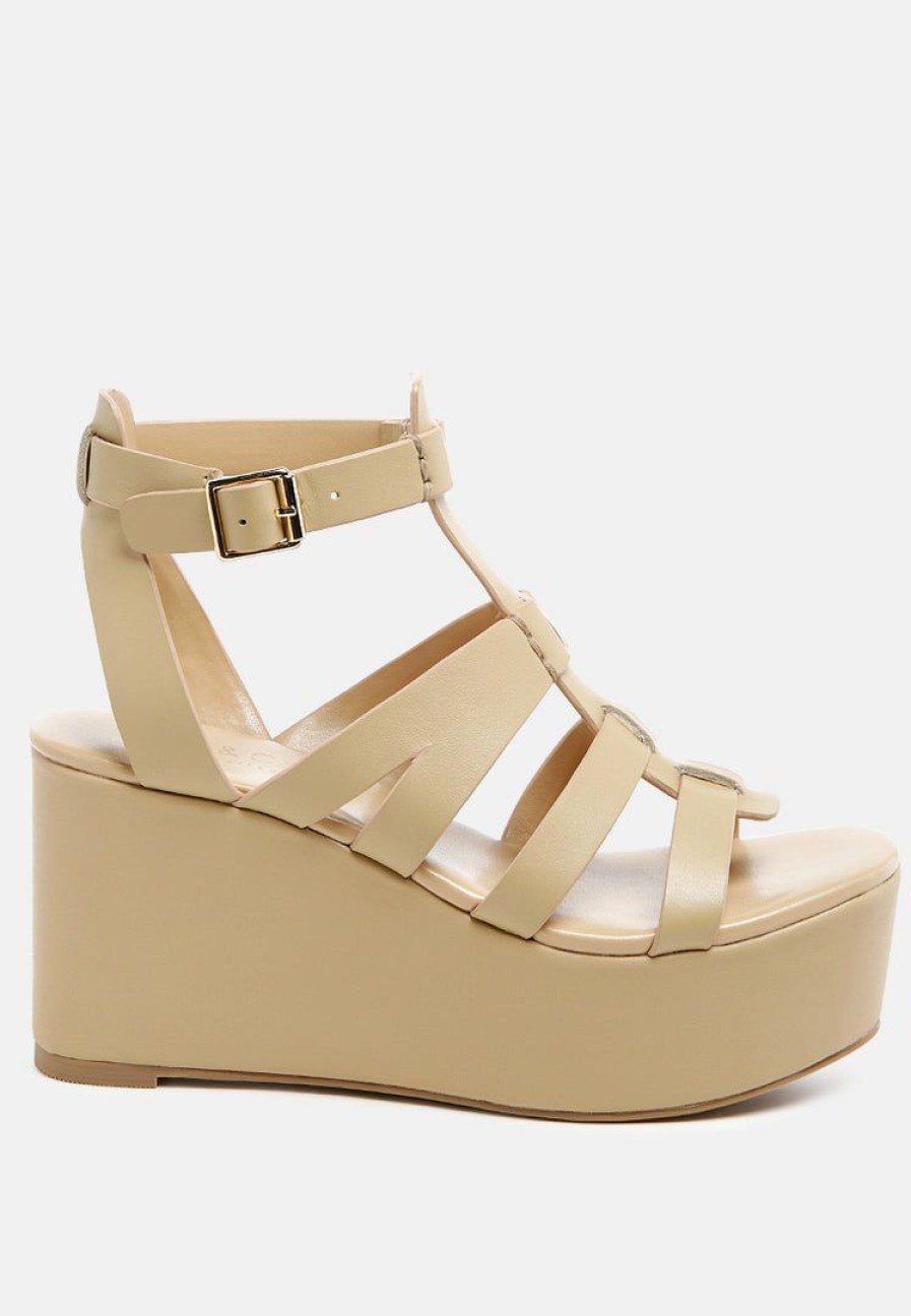 Ss'22 * | Rag & Co Windrush Cage Wedge Leather Sandal In Nude