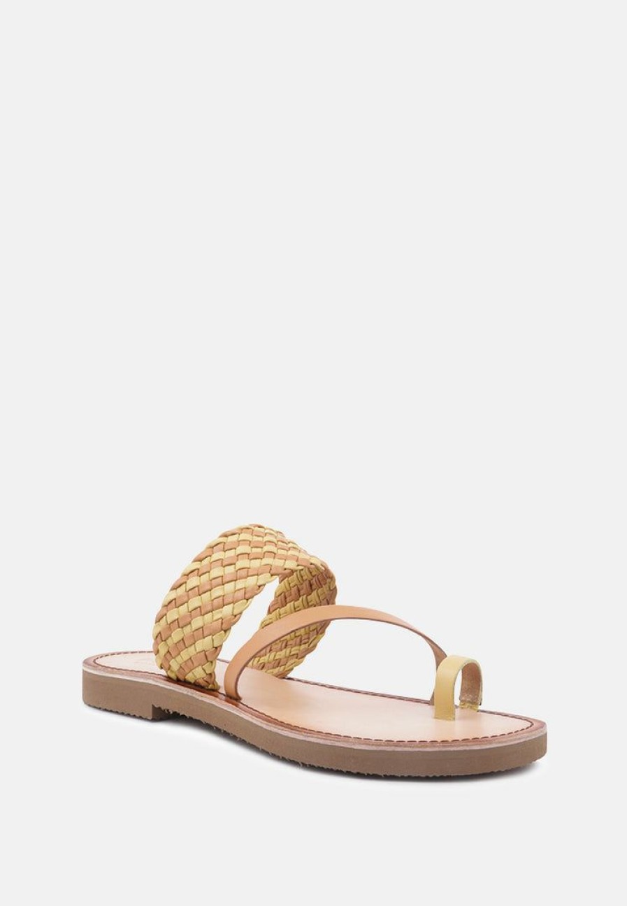 Ss'22 * | Rag & Co Flats Isidora Braided Leather Flat Sandal Mustard