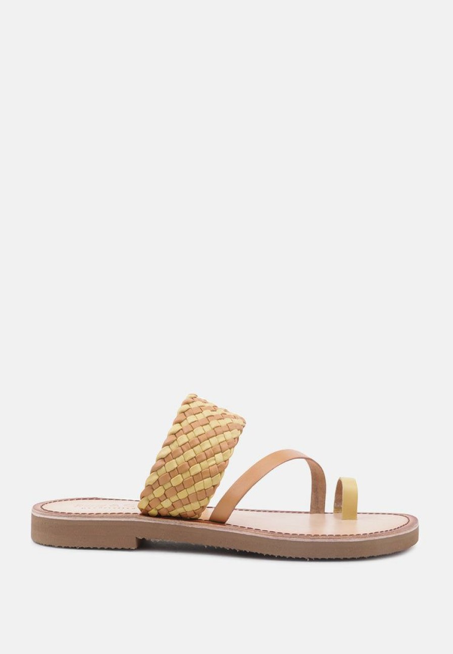 Ss'22 * | Rag & Co Flats Isidora Braided Leather Flat Sandal Mustard