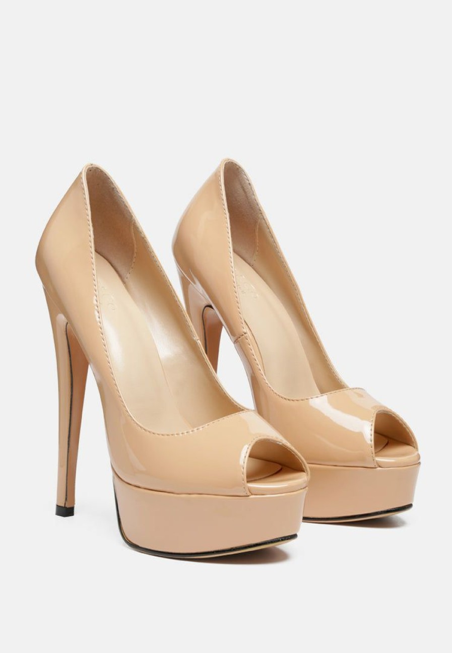 Sandals * | Rag & Co Pumps Brielle High Heel Peep Toe Stiletto In Latte