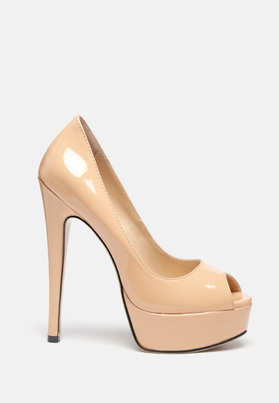 Sandals * | Rag & Co Pumps Brielle High Heel Peep Toe Stiletto In Latte