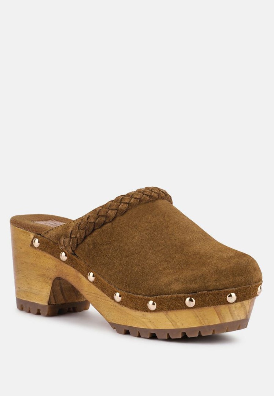 Clogs * | Rag & Co Inca Fine Suede Leather Clogs Tan