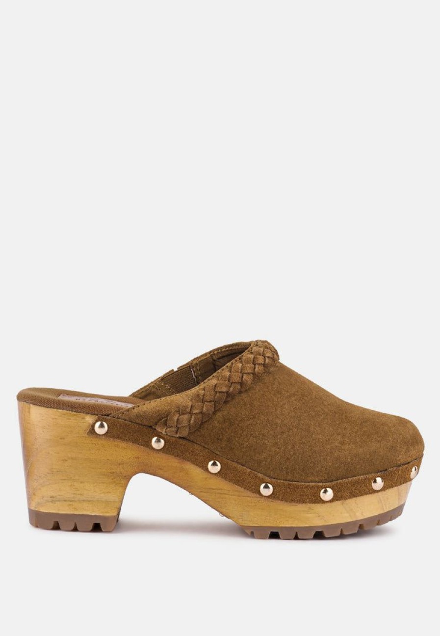 Clogs * | Rag & Co Inca Fine Suede Leather Clogs Tan