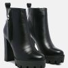 Boots * | Rag & Co Boots Mistress High Block Heeled Chunky Leather Boot In Black