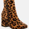 Boots * | Rag & Co Helen Print Block Heel Leather Boots Leopard