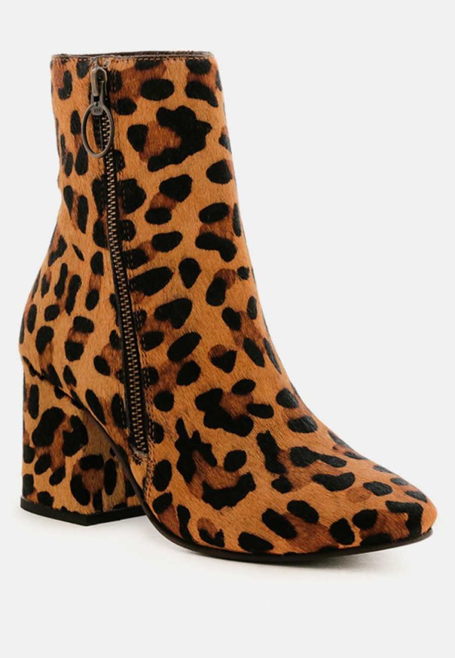 Boots * | Rag & Co Helen Print Block Heel Leather Boots Leopard