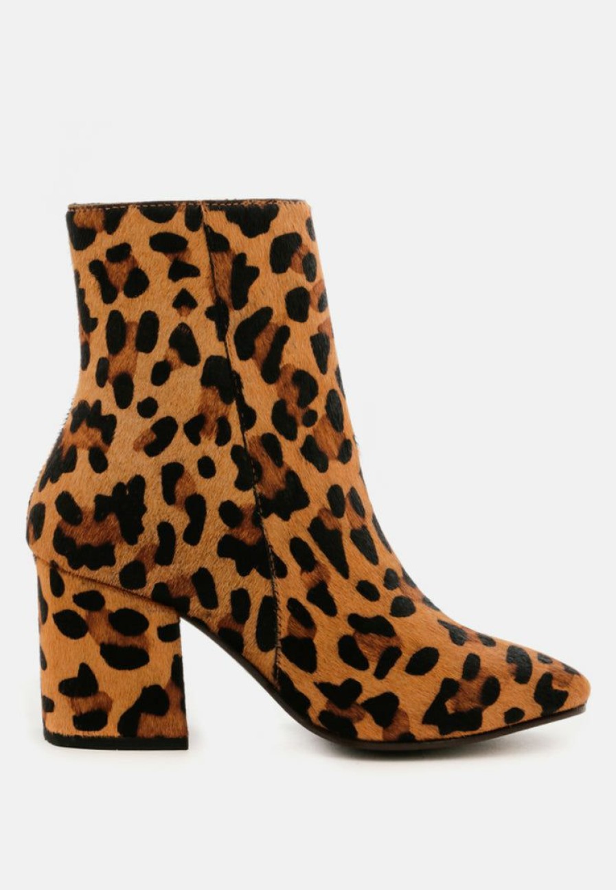 Boots * | Rag & Co Helen Print Block Heel Leather Boots Leopard