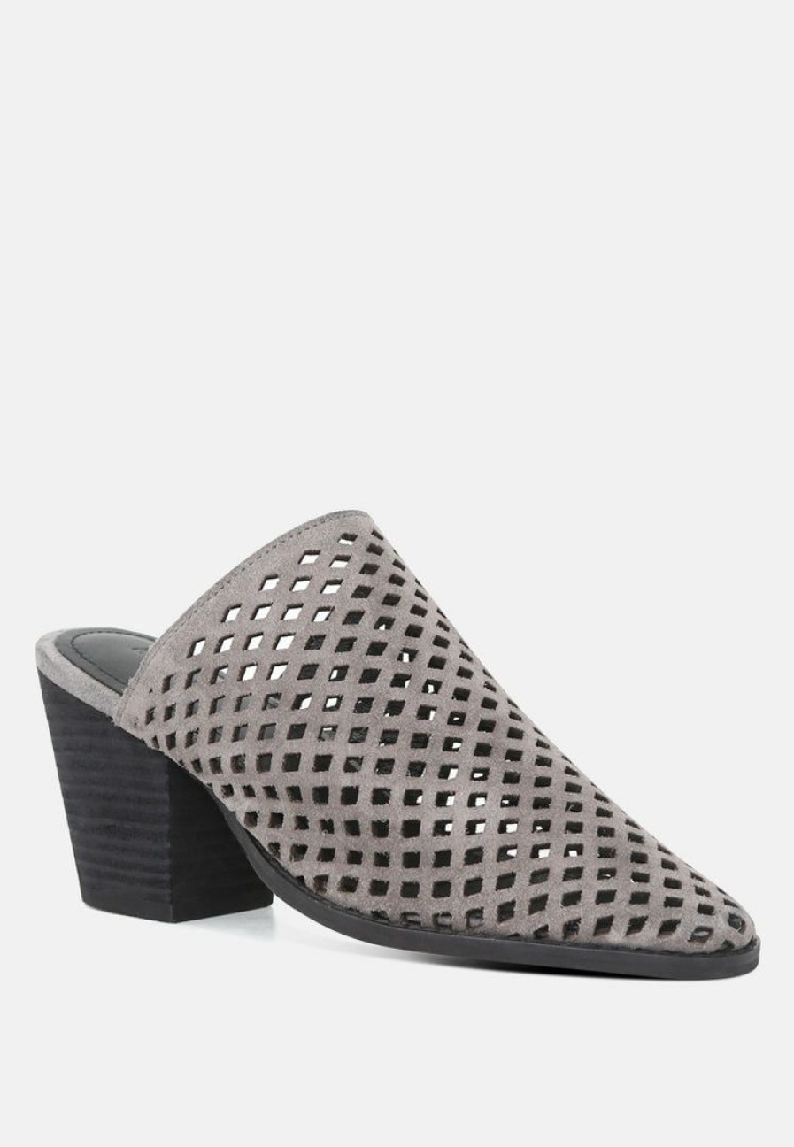 Ss'22 * | Rag & Co Sia Stacked Heel Laser-Cut Mules Grey