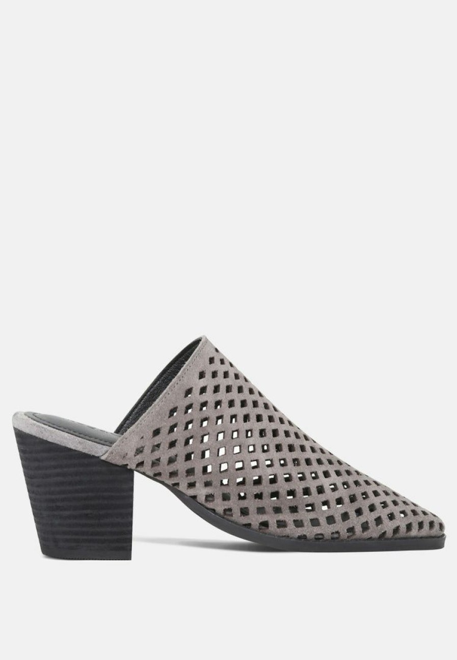 Ss'22 * | Rag & Co Sia Stacked Heel Laser-Cut Mules Grey