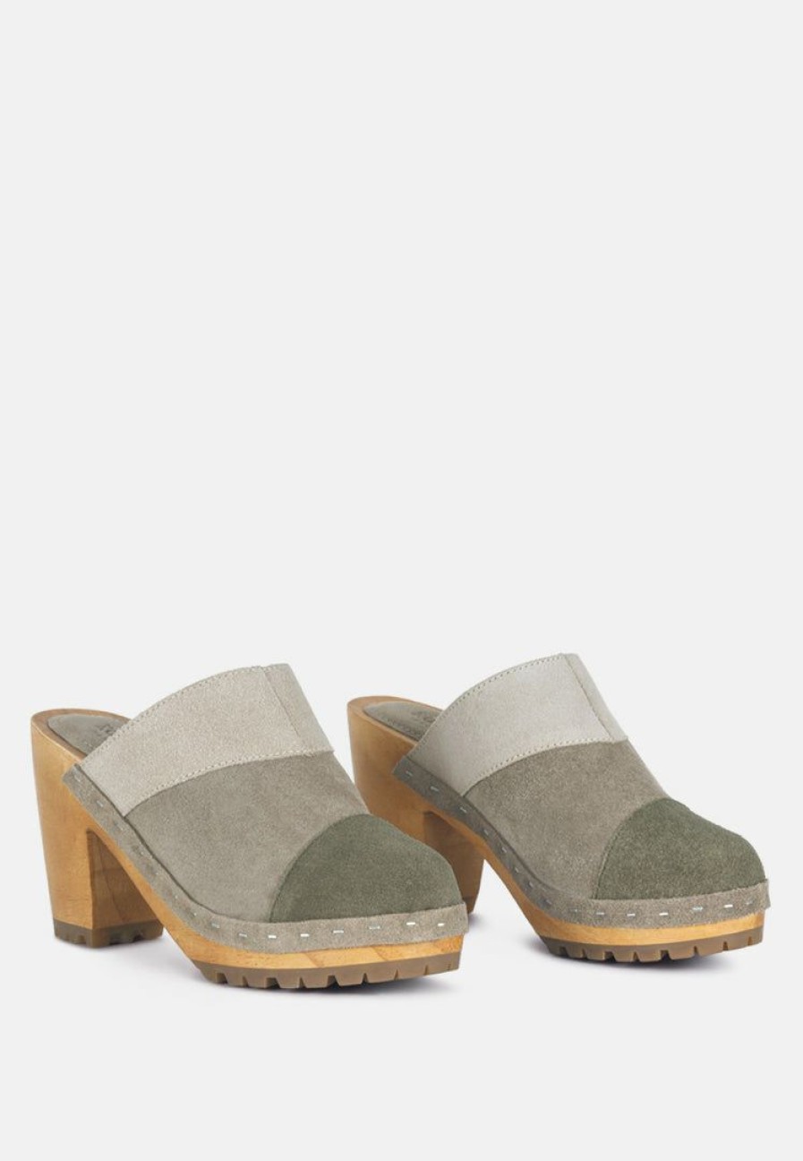 Ss'22 * | Rag & Co Ochroma Vintage Patchwork Suede Mule Clogs In Olive