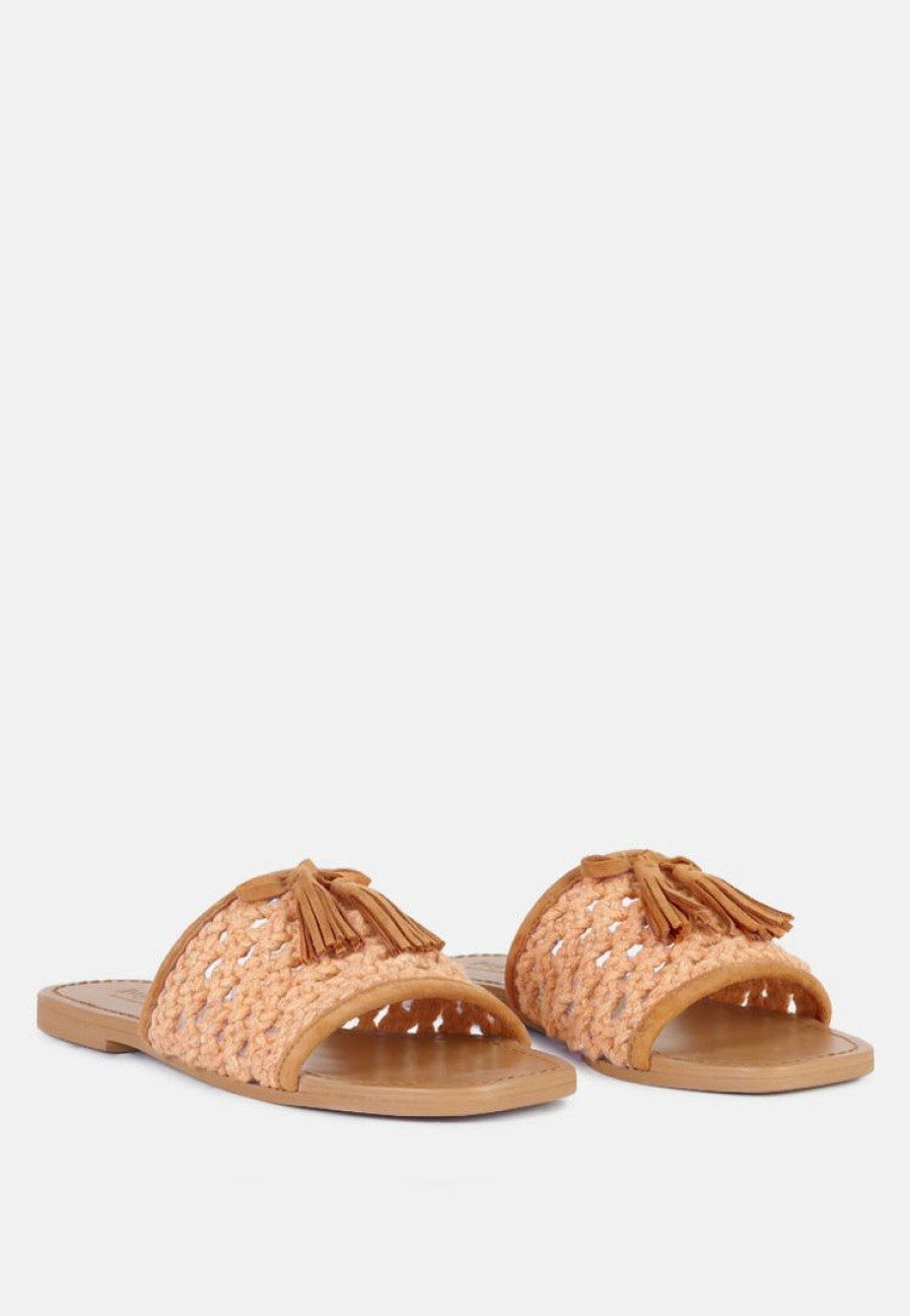 Ss'22 * | Rag & Co Cedar Handwoven Natural Tassel Flats Tan