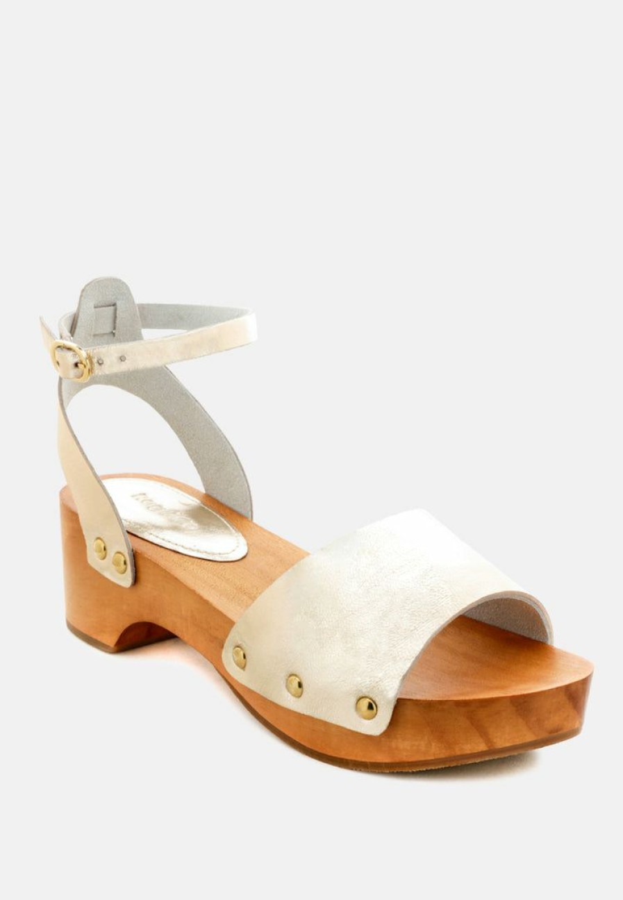 Clogs * | Rag & Co Cara Wooden Clogs Light Gold