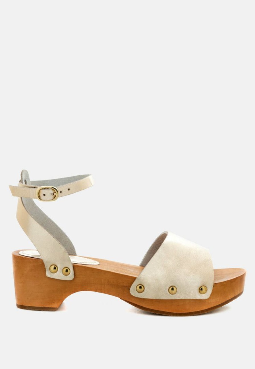 Clogs * | Rag & Co Cara Wooden Clogs Light Gold