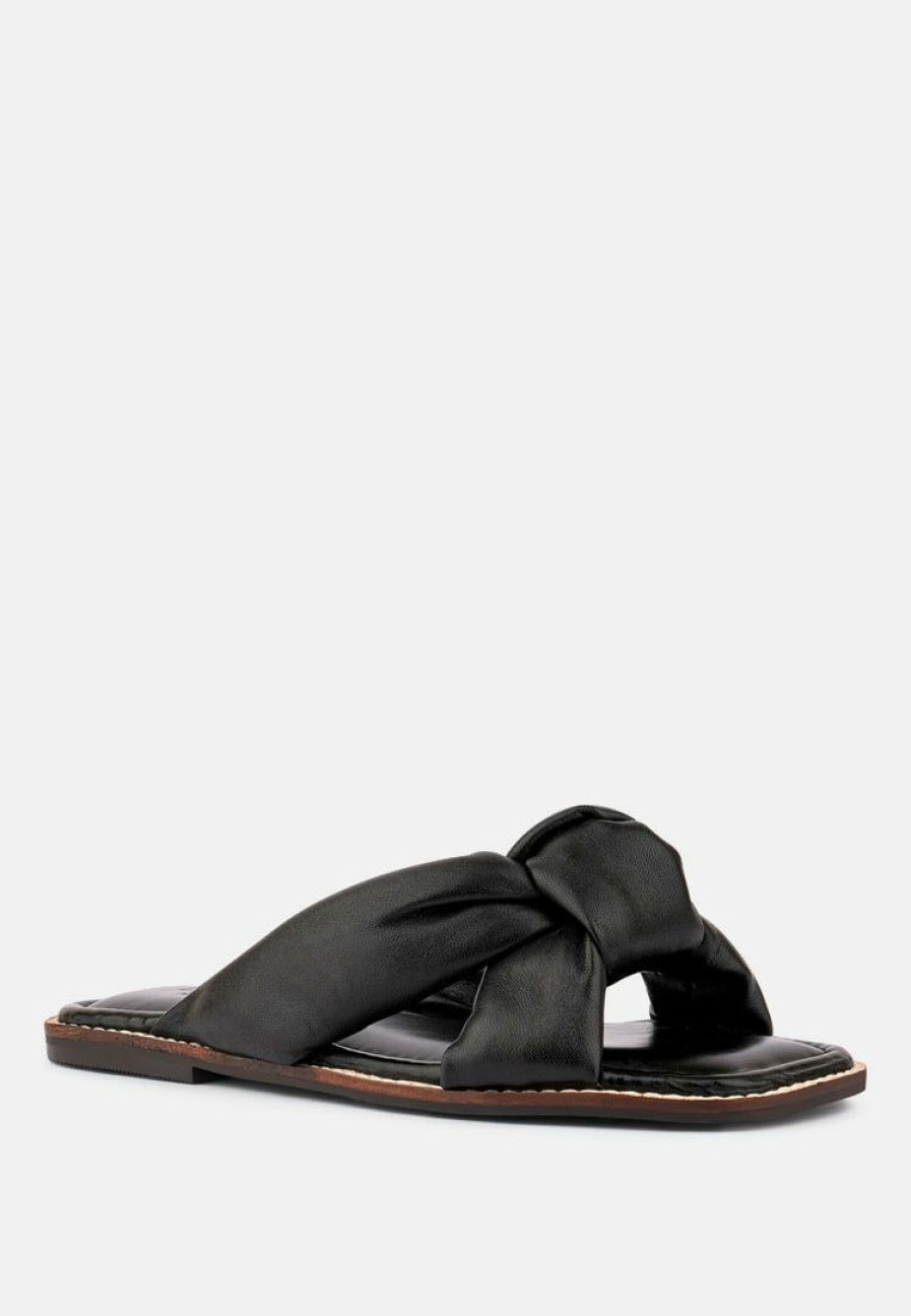 Flats * | Rag & Co Chubs Puffy Strap Sliders Flat Flats Black