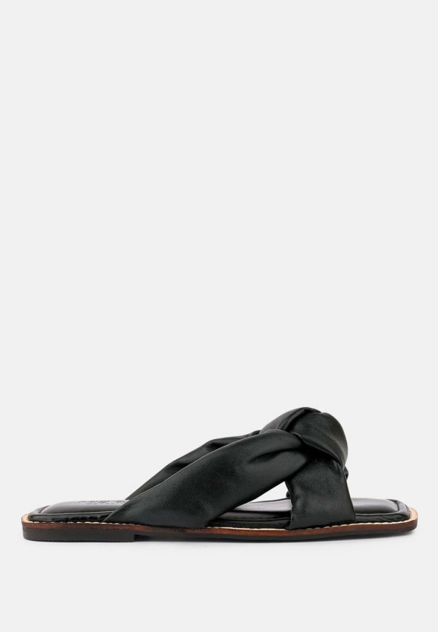 Flats * | Rag & Co Chubs Puffy Strap Sliders Flat Flats Black