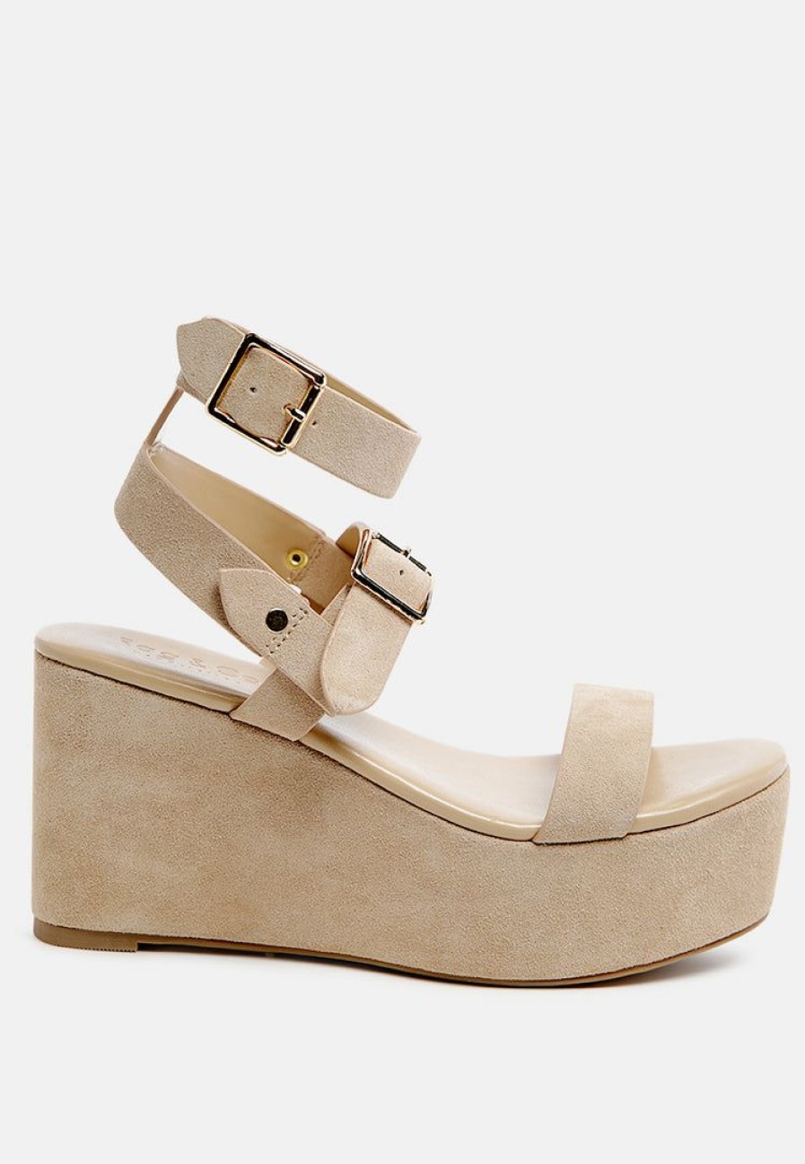 Ss'22 * | Rag & Co Portia Leather Wedge Sandal In Nude