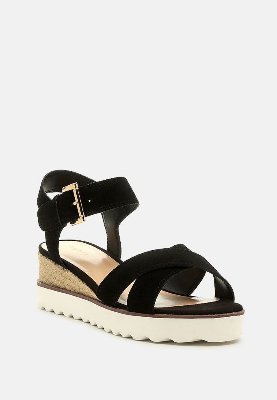 Ss'22 * | Rag & Co Casa Wedge Sandals Black