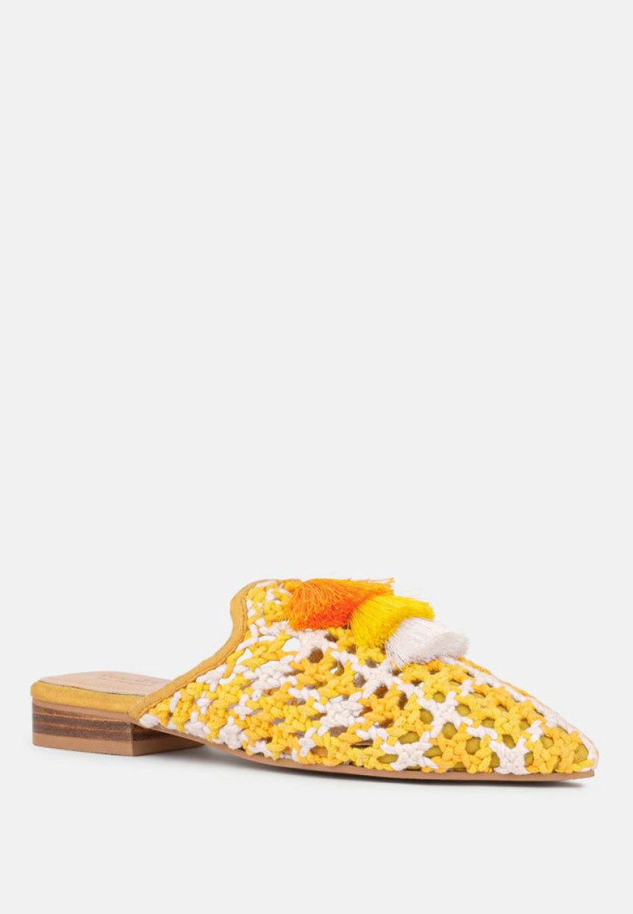 Ss'22 * | Rag & Co Flats Mariana Woven Flat Mules With Tassels Yellow