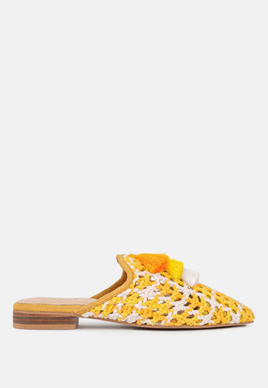 Ss'22 * | Rag & Co Flats Mariana Woven Flat Mules With Tassels Yellow