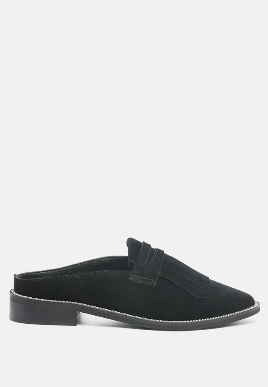 Ss'22 * | Rag & Co Lena Suede Walking Loafer Mules Loafers & Ballerinas Black