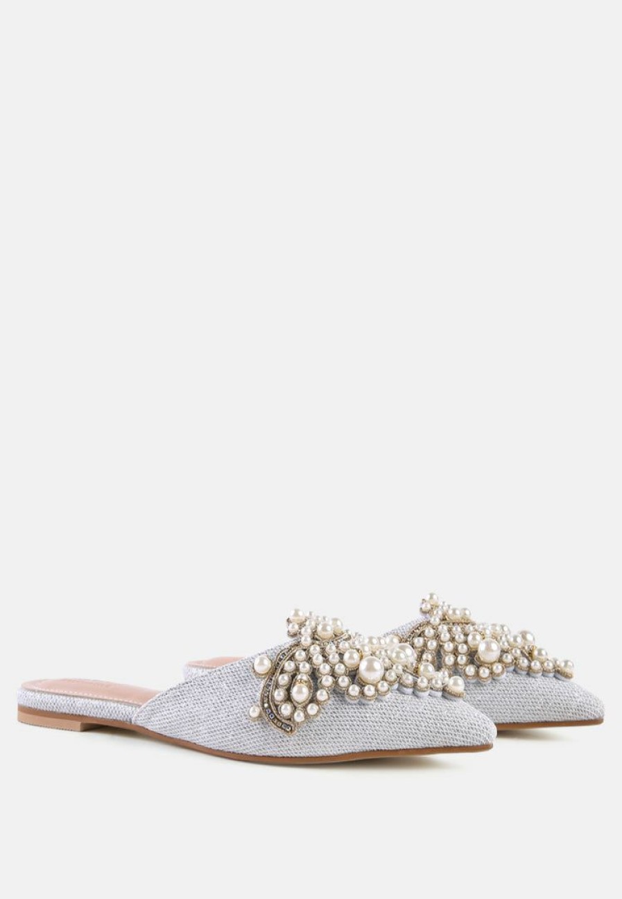 Mules * | Rag & Co Astre Embellished Delicate Pearl Mules In White