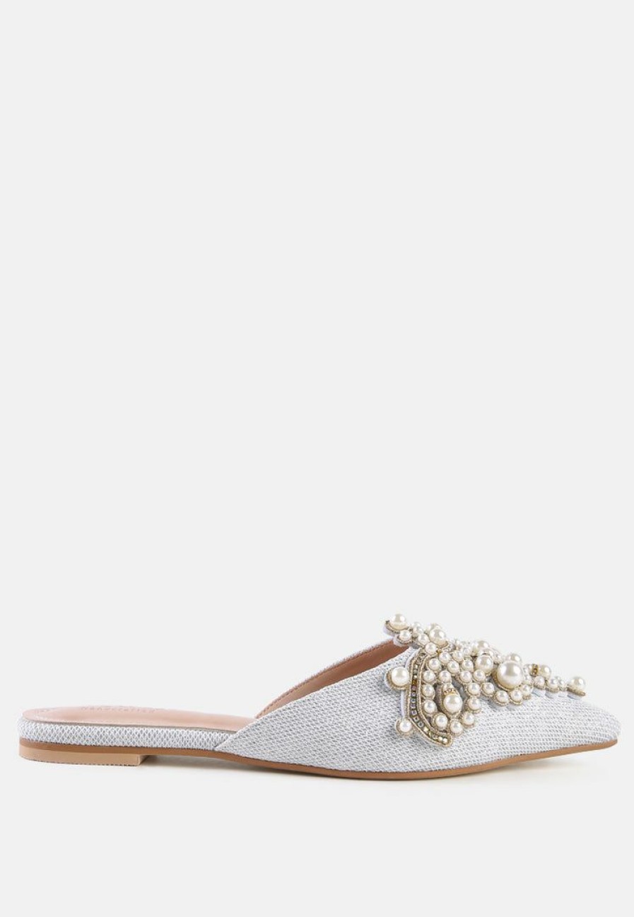 Mules * | Rag & Co Astre Embellished Delicate Pearl Mules In White